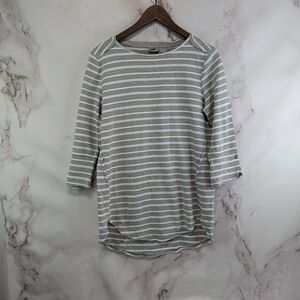 Chicos T Shirt Womens Small 0 Green White White Striped Tee Short Sleeve Button